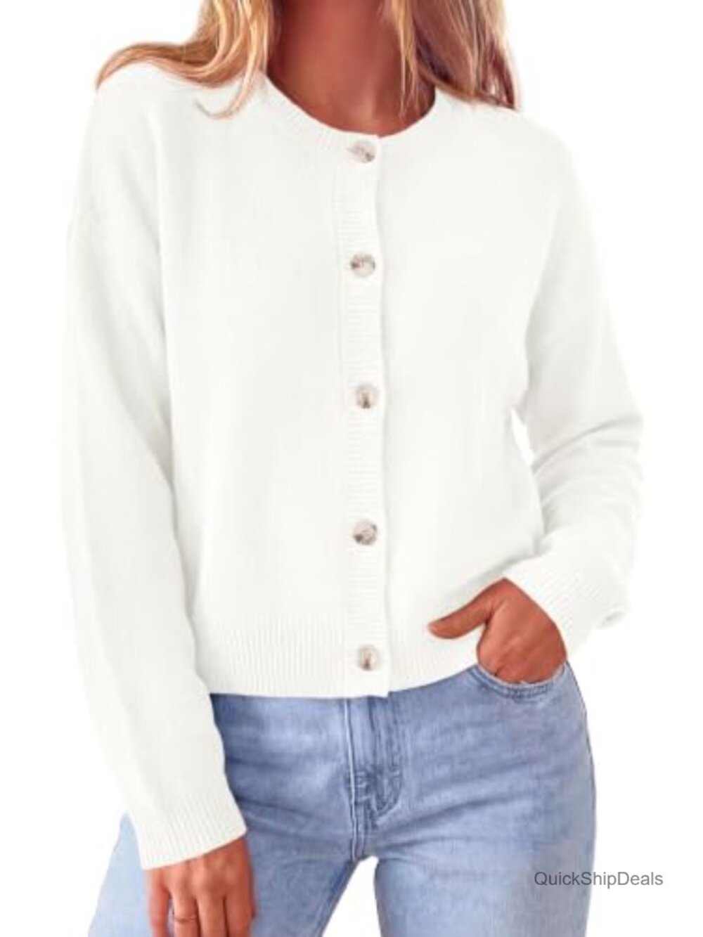 Women's Acrylic Button Down Cropped Cardigan Lightweight Knit